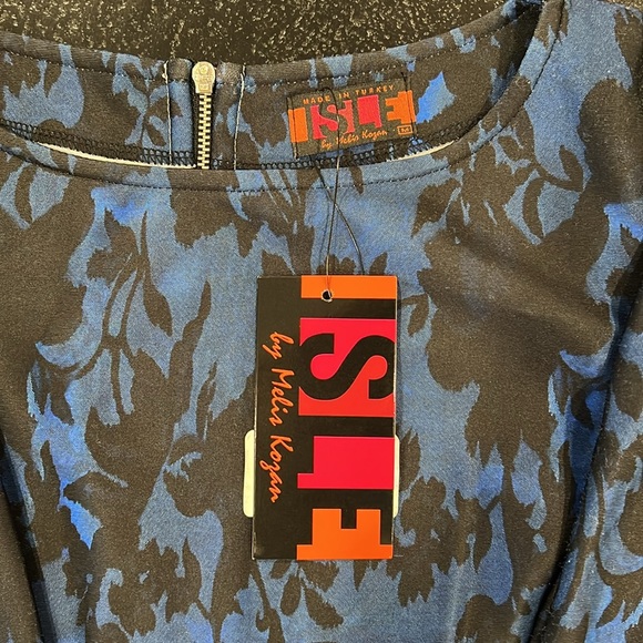 Isle by Melis Kazan Blue and Black Floral Print Shift Dress Size Medium - Picture 6 of 8